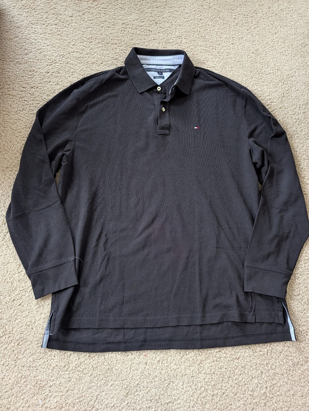 Men's Black Tommy Hilfiger Longsleeve Polo